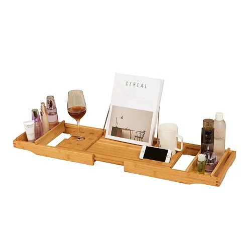 Bamboo Bathtub Caddy Tray with Extending Sides