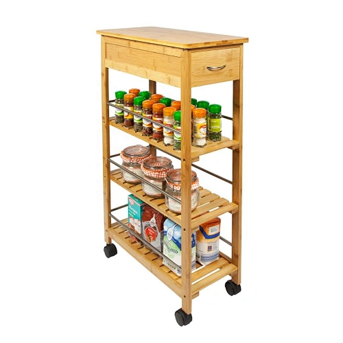 Bamboo kitchen island storage trolley cart with drawers