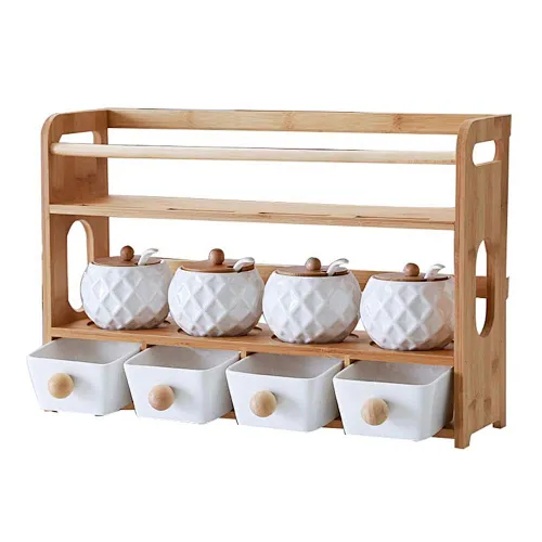 Kitchen Eco-friendly Bamboo Storage Shelf Spice Rack