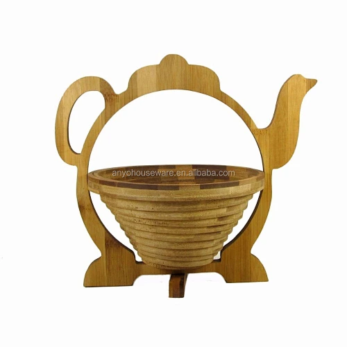 Teapot Shape Folding Bamboo Fruit Serving Basket