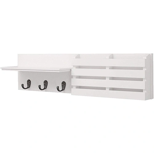 White MDF Wall Shelves With Clothes Hanger Floating Shelf for Home