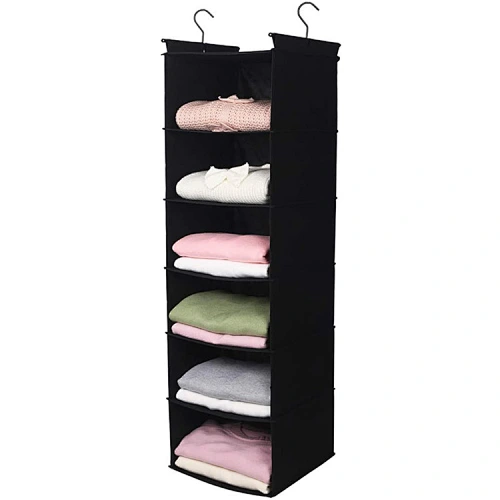 6 Tier Collapsible Cloth Storage Hanging Closet Organizer Fabric Hanging Shelf