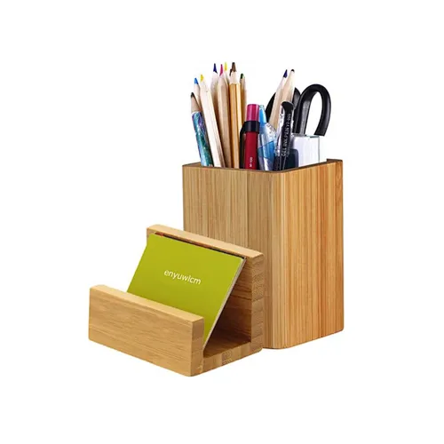 Bamboo Makeup Brush Holder  Pen Box With Business Card Holder
