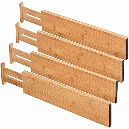 100% Natural Bamboo Adjustable  Kitchen Drawer Dividers Set of 4