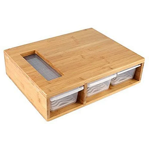 Factory Manufacturing High Quality Bamboo Cutting Board with 3 Container Trays Peeler