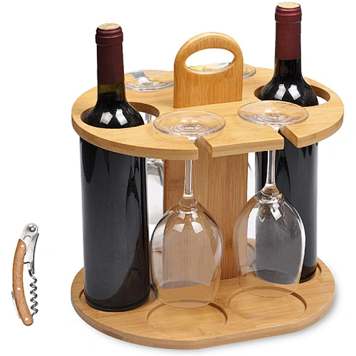 Easy Assembly Bamboo Wine Stand Wine Bottle Holder and Glass Hanger Drying Racks Wall
