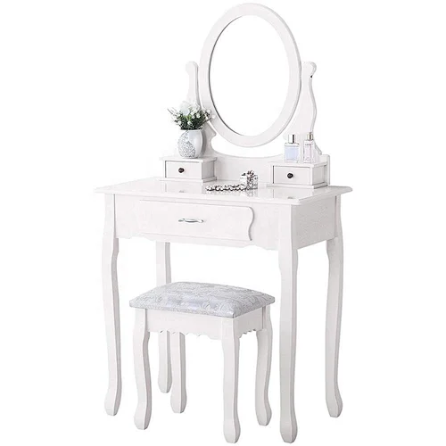 Vanity White Make Up Table With a Drawer Mirrored Dresser In Bedroom