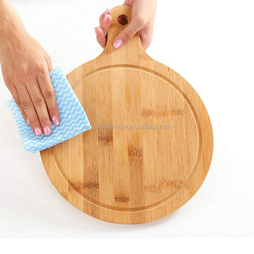 Custom Eco-friendly Round Bamboo Pizza Peel Cutting Board With Handle