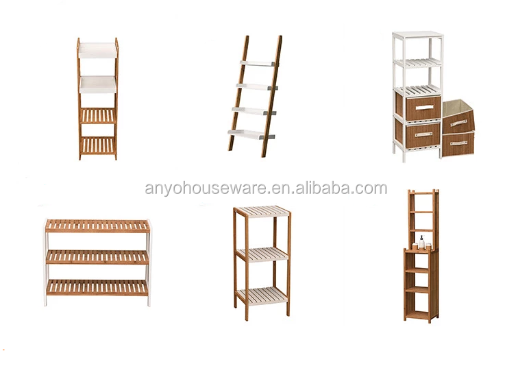 Eco-Friendly 3 Tier Wooden Bamboo Bathroom Standing Towel Shelf with plastic drawer