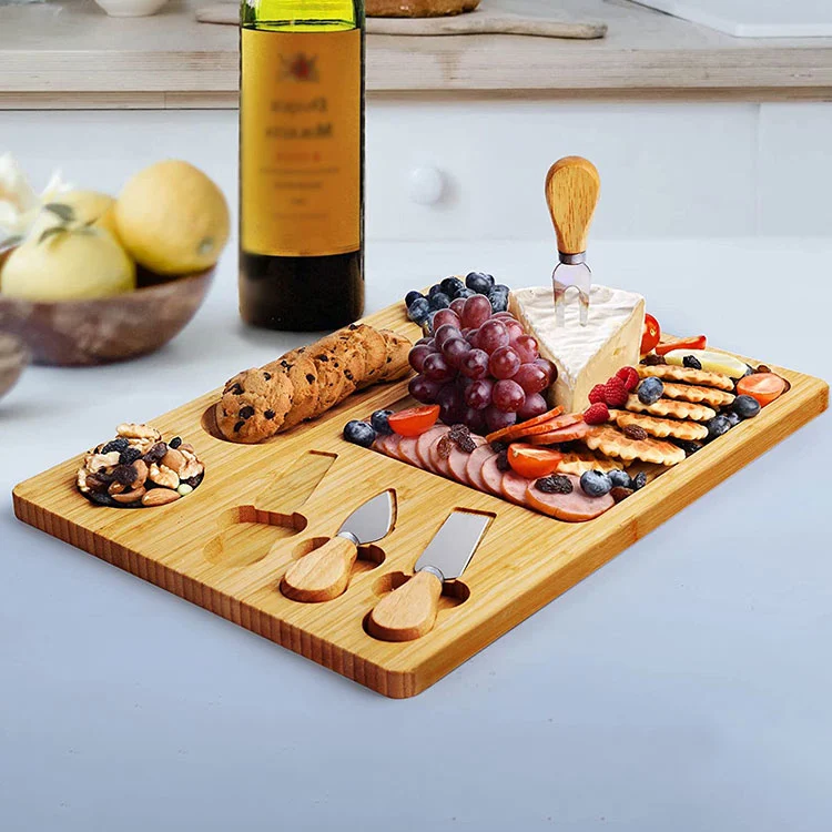 Customizable Logo Creative Kitchen Bread Cheese Cutting Boards Crumb Tray for Meat Classification with Grooves