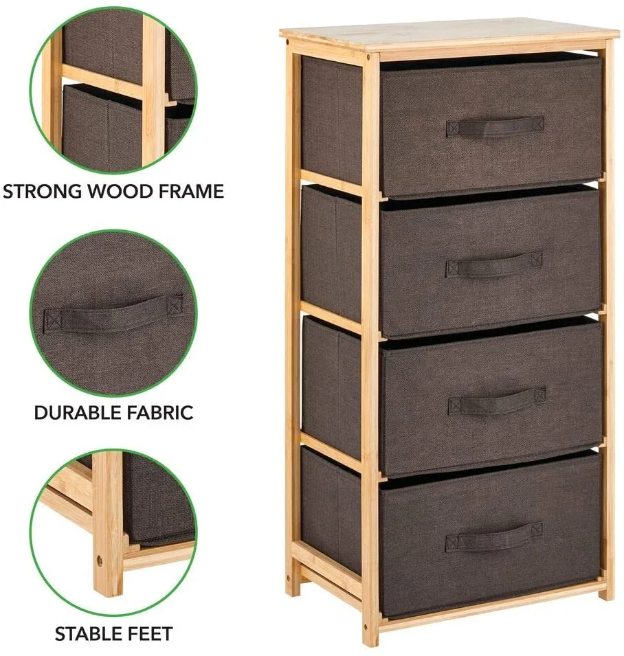 High Capacity bamboo frame Storage shelf with fabric Rim Basket For Cloth Laundry