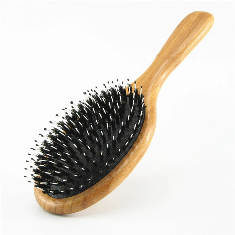 Bamboo handle cushion custom natural boar bristle hair brush
