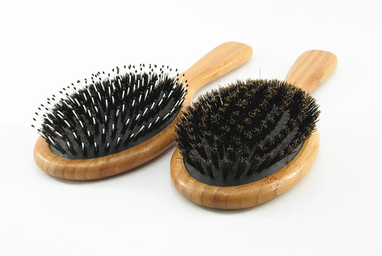 Bamboo handle cushion custom natural boar bristle hair brush