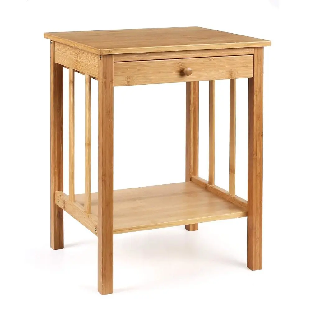 Bamboo Night Stand with Drawer End Side Table Bedroom