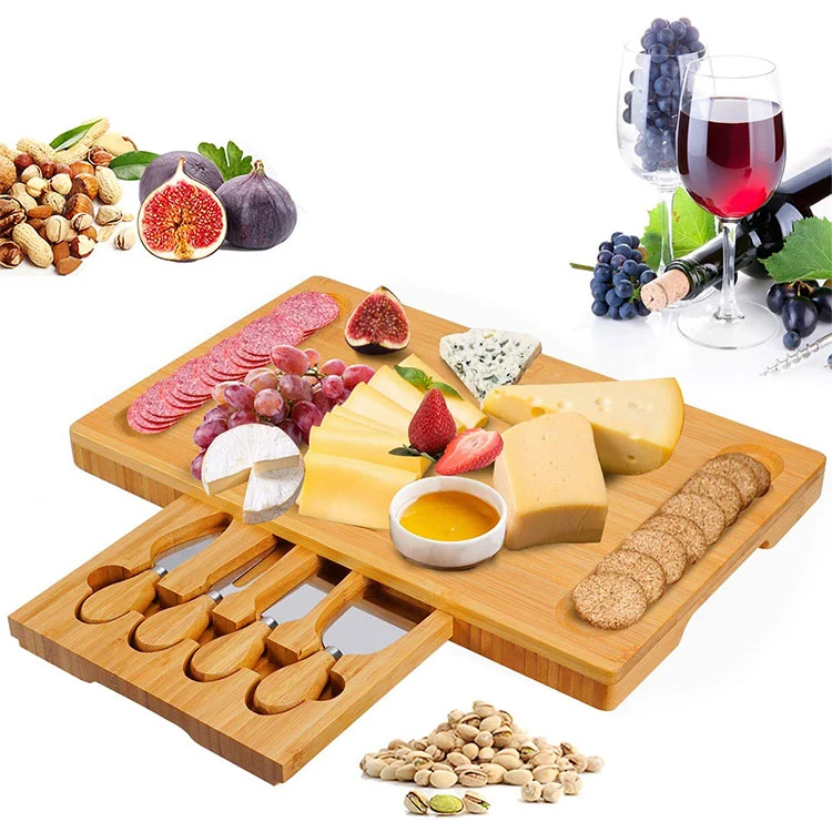 Customized Household Kitchen Cutting Board Square Cheese Slicer Platter Board with Drawer Cutlery