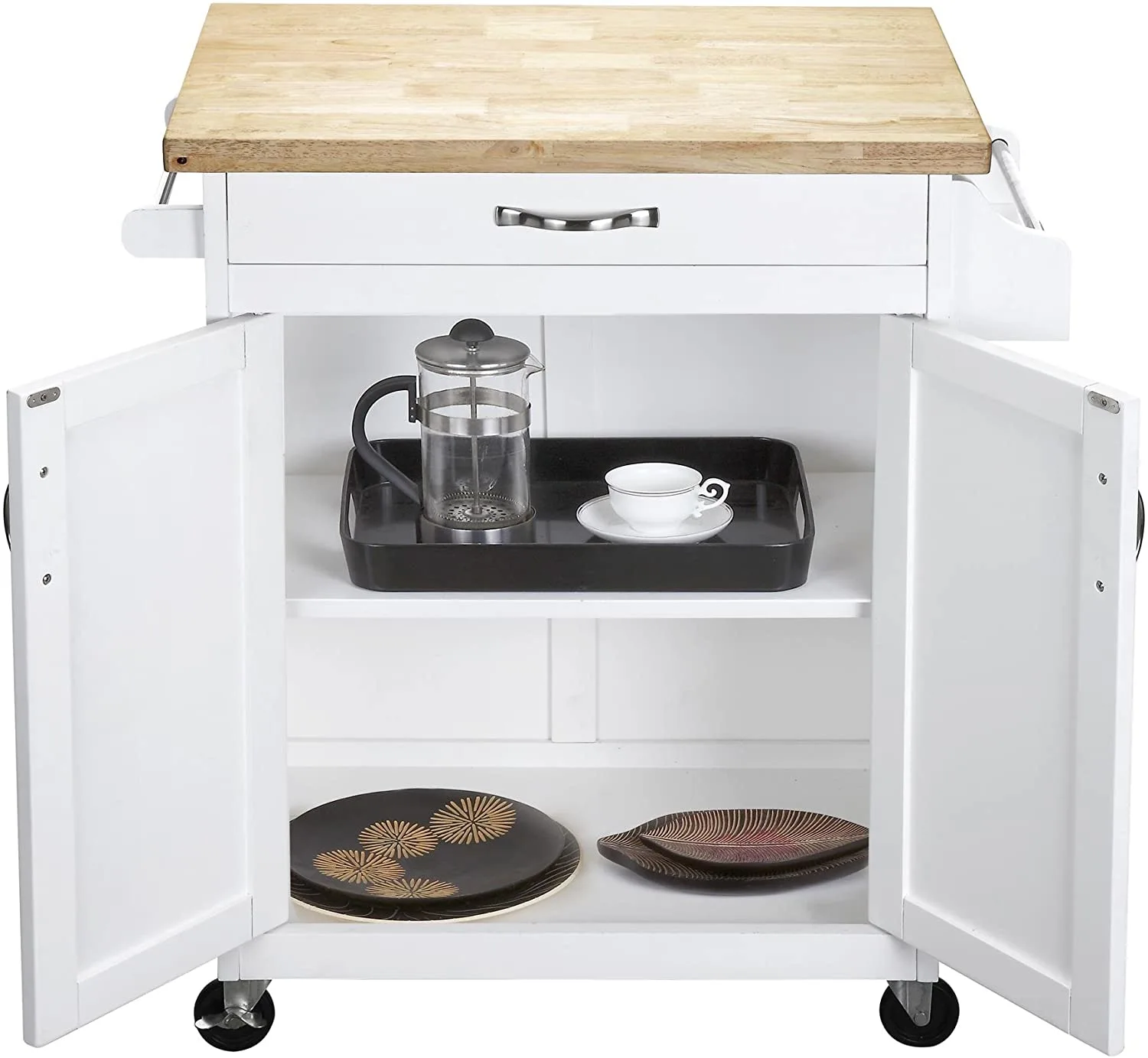 Kitchen Furniture Food Service Cart MDF Trolley with Wine Rack and Wheel