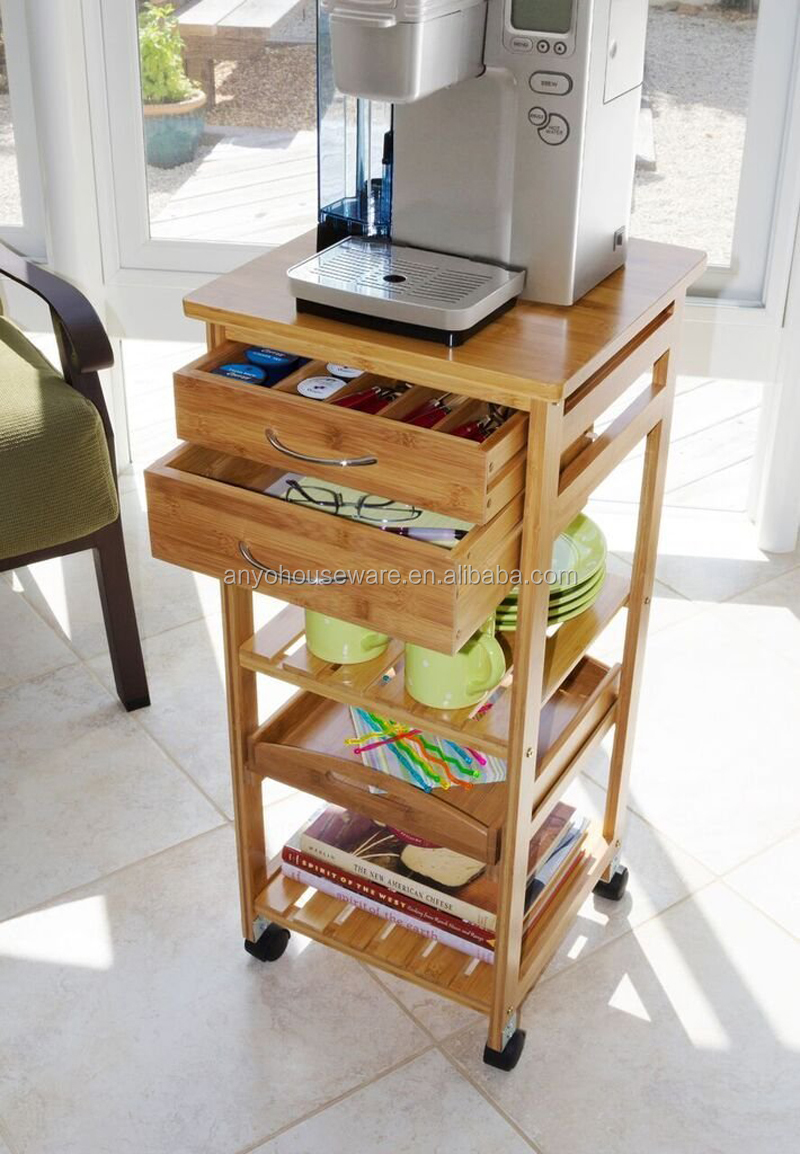 Wholesale bamboo storage kitchen trolley cart with drawers