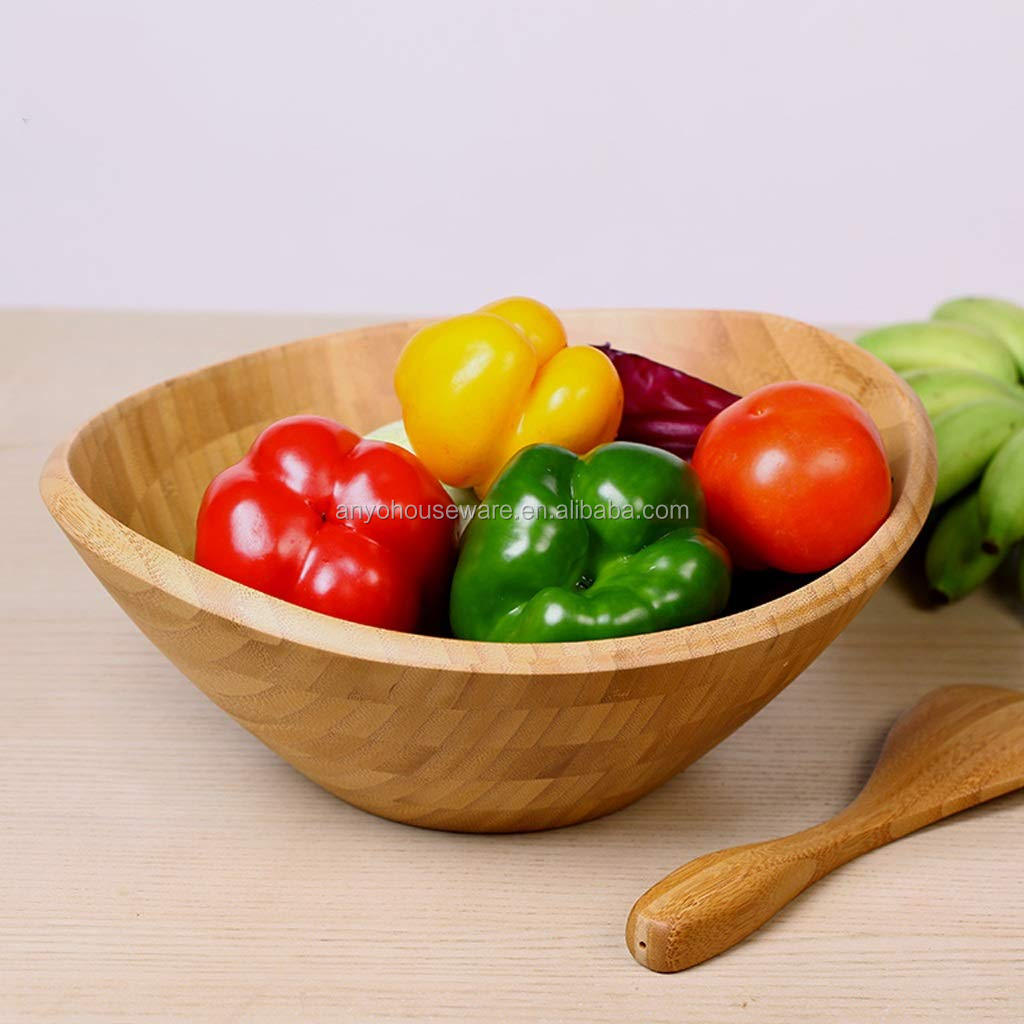 Wholesale multifunctional Personalized Wave Natural Bamboo Salad Bowl
