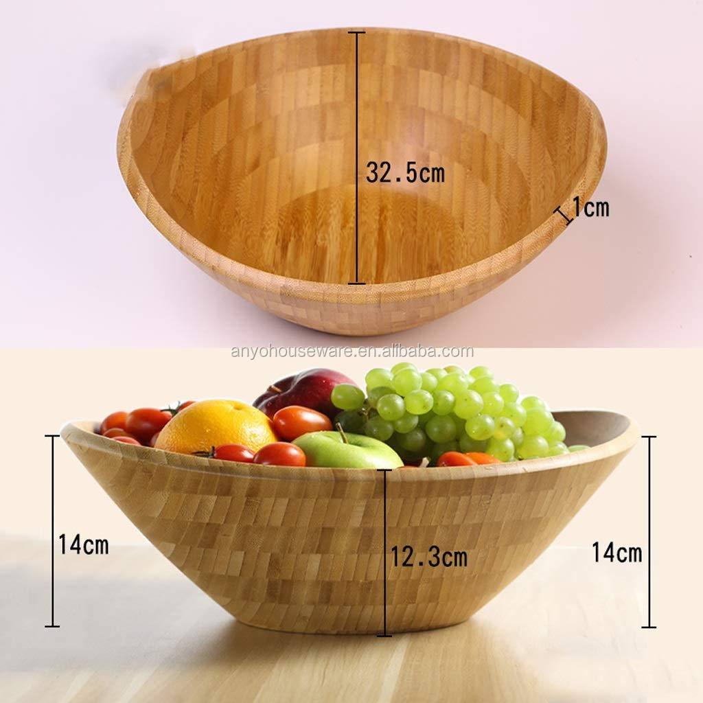 Wholesale multifunctional Personalized Wave Natural Bamboo Salad Bowl