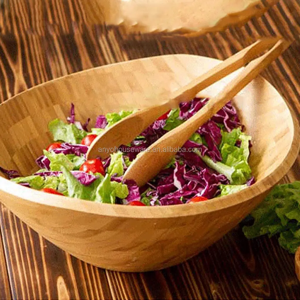 Wholesale multifunctional Personalized Wave Natural Bamboo Salad Bowl
