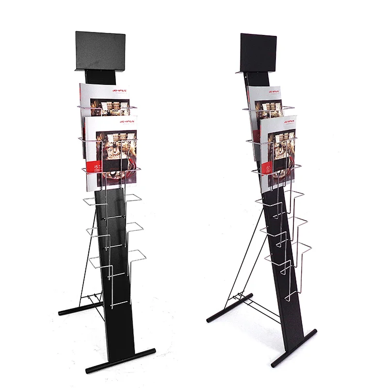 Metal Portable Literature Holder Easy Assembly Brochure Display Rack with boutique back support rack and silver wire holder