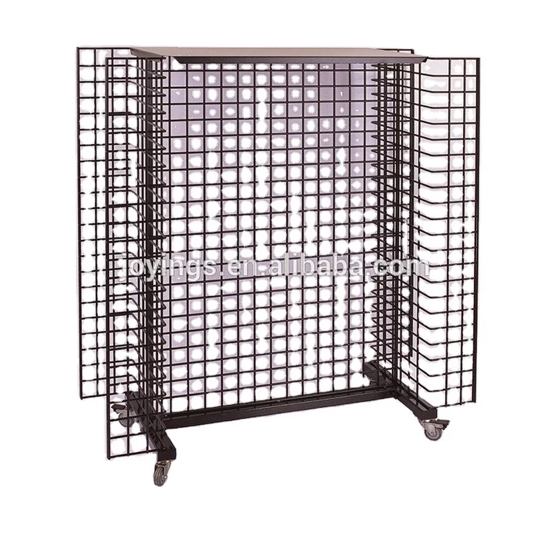 Supermarket Easy To Move 4 Way Metal Wire Grid Display Rack Grid wall display shelf grid wall wire basket