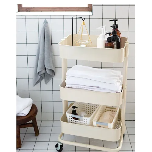 3 Tire Metal Rolling Wheels Baskets Utility Bathroom Removable Shelves Kitchen Cart Trolley Storage rack