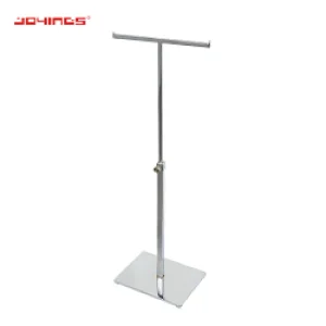 Boutique Multi-functional floor stand Stainless Steel Adjustable Clothes Display Stands L Arm Rack in Shopping Mall