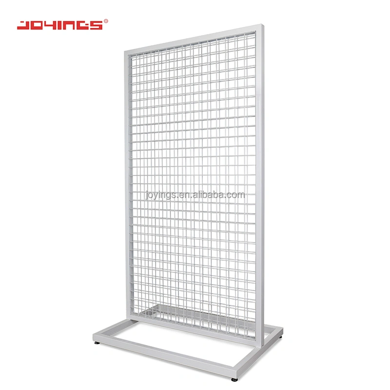 Double Sided Grid Panel Mesh Retail Standing Display Stand with hooks