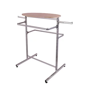 Floor Standing Wood Top Clothes Display Stand with hanging bar