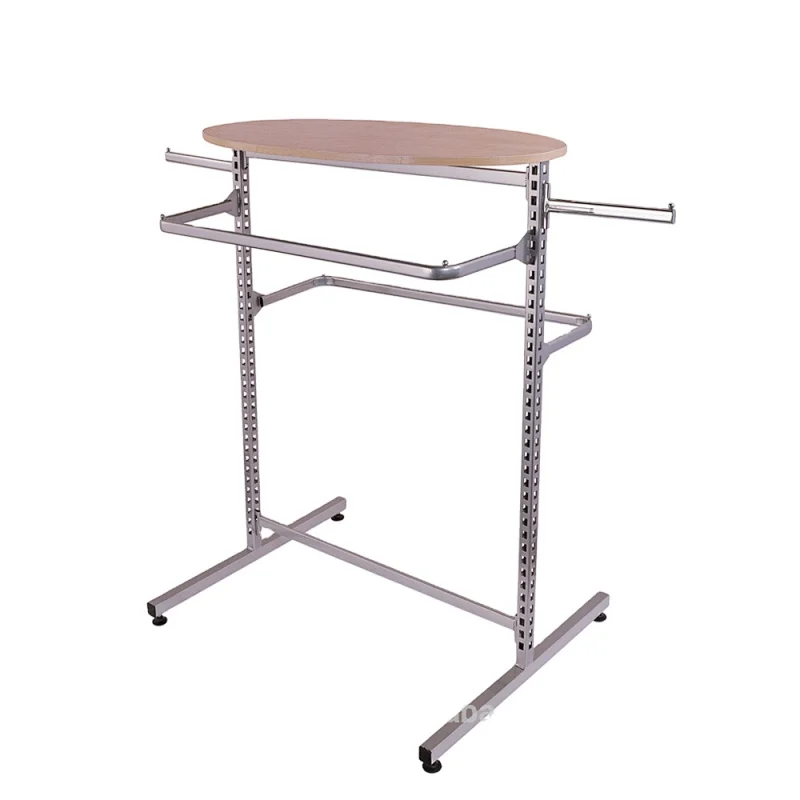 Floor Standing Wood Top Clothes Display Stand with hanging bar