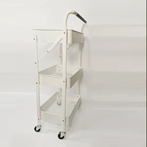 three-layer collapsible storage car High Strength Carbon Steel Smooth Surface Coating Bearing Stability Kitchen Folding Storage