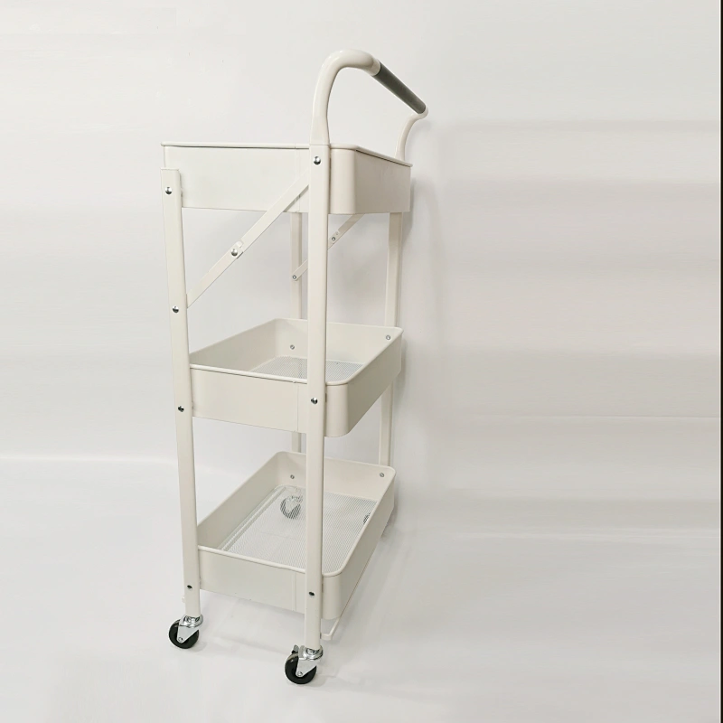 three-layer collapsible storage car High Strength Carbon Steel Smooth Surface Coating Bearing Stability Kitchen Folding Storage