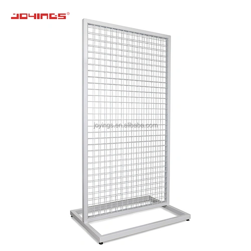 Double Sided Grid Panel Mesh Retail Standing Display Stand with hooks