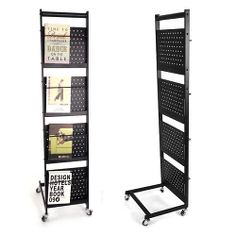 Metal Perforated Advertising Display Rack Floor Standing Pegboard Hanging Hooks Display Rack Black OEM Customized