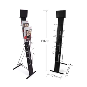 Metal Portable Literature Holder Easy Assembly Brochure Display Rack with boutique back support rack and silver wire holder