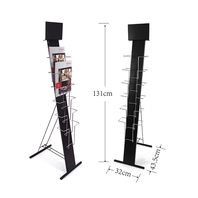 Metal Portable Literature Holder Easy Assembly Brochure Display Rack with boutique back support rack and silver wire holder