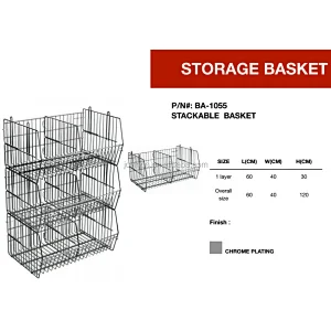 Metal Wire Storage Basket Chrome Heavy Duty Warehouse Stackable Storage Bins for Daily Storage Organizer