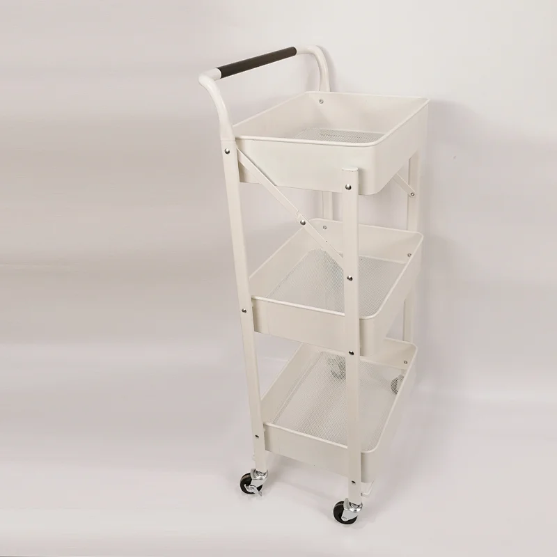 three-layer collapsible storage car High Strength Carbon Steel Smooth Surface Coating Bearing Stability Kitchen Folding Storage