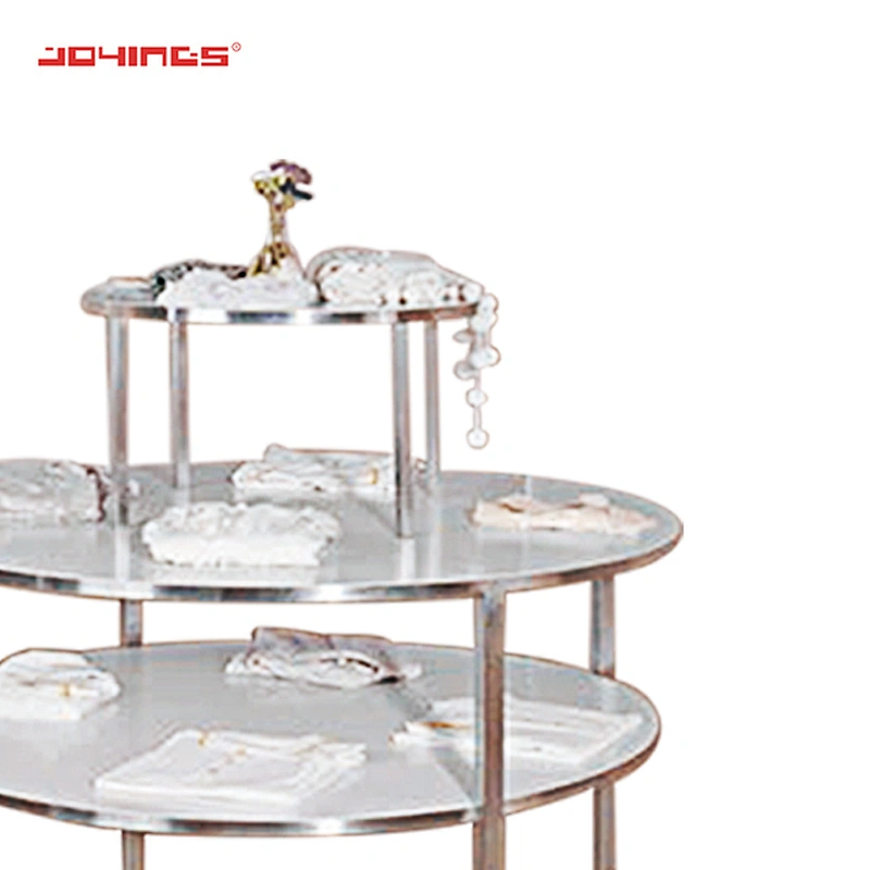 Stainless Steel MDF Round Table Pop Floor Standing Garment Display