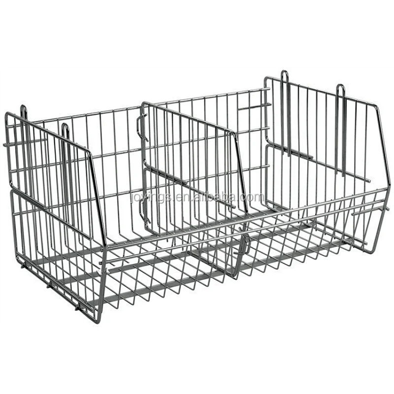 Metal Wire Storage Basket Chrome Heavy Duty Warehouse Stackable Storage Bins for Daily Storage Organizer