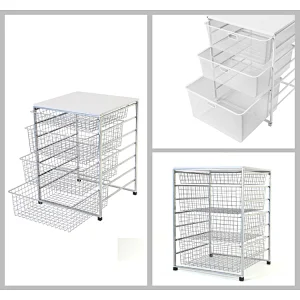 4 Sliding Basket Set Powder Coating Wire Storage Basket Organizer Mesh Basket Shelving Organizer