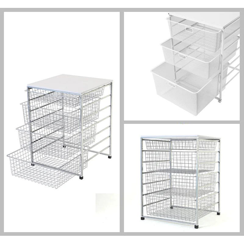 4 Sliding Basket Set Powder Coating Wire Storage Basket Organizer Mesh Basket Shelving Organizer