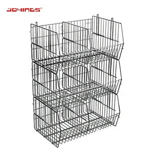 Metal Wire Storage Basket Chrome Heavy Duty Warehouse Stackable Storage Bins for Daily Storage Organizer