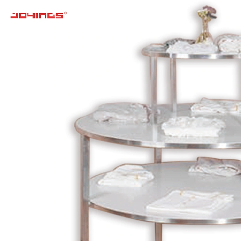 Stainless Steel MDF Round Table Pop Floor Standing Garment Display