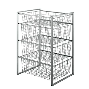 4 Sliding Basket Set Powder Coating Wire Storage Basket Organizer Mesh Basket Shelving Organizer