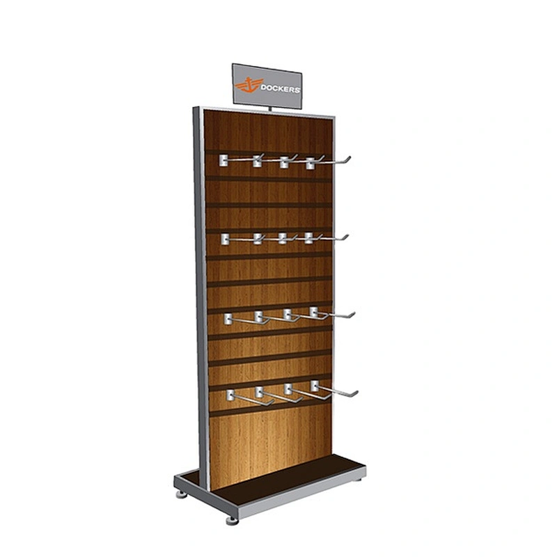 Multi-Functional Double Sided MDF slatwall display Socks Wooden display Shelf Stand with Hooks