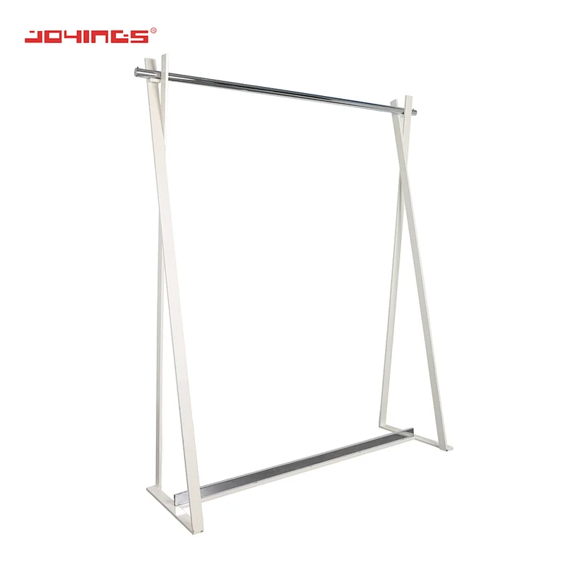 Boutique Multi-functional floor stand Stainless Steel Adjustable Clothes Display Stands L Arm Rack in Shopping Mall