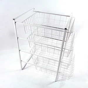 Metal Wire Free Standing Pull Out Kitchen Vegetable Fruit storage basket shelving Drawers Storage Rack