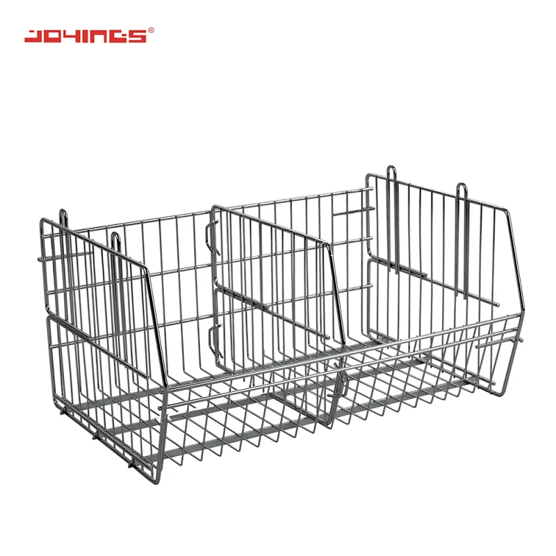 Metal Wire Storage Basket Chrome Heavy Duty Warehouse Stackable Storage Bins for Daily Storage Organizer